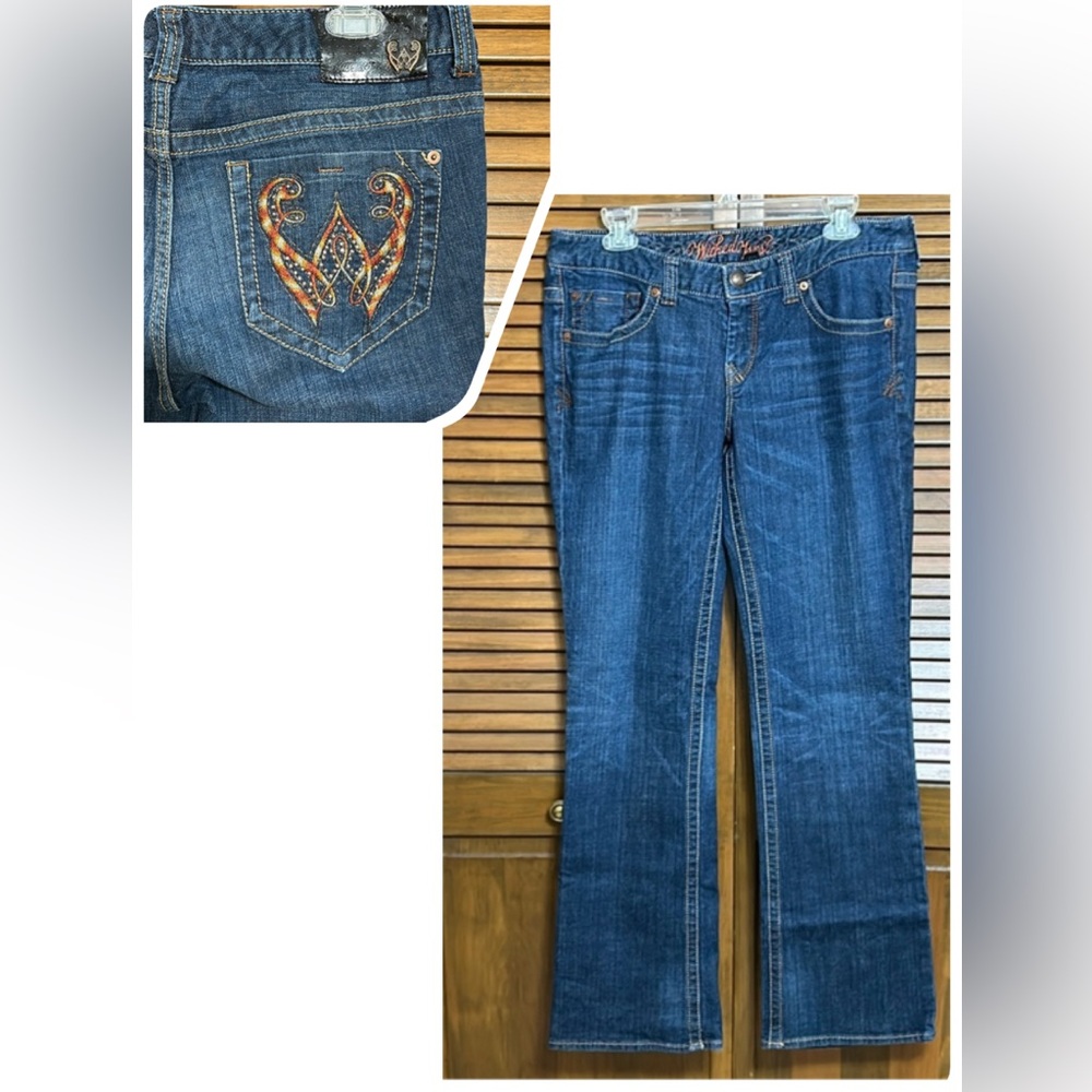 Wicked West Low Rise Straight Leg Embellished Denim Jeans Size 12